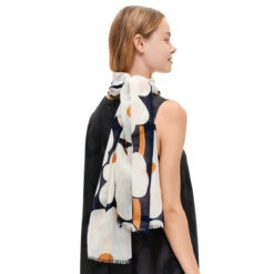 Marimekko Fiore Unikko Navy / Pink / Orange Scarf