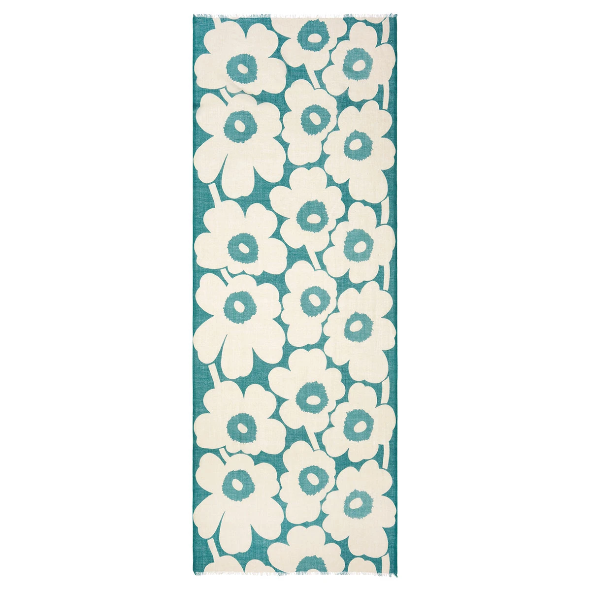 Marimekko Fiore Unikko Off White / Turquoise Scarf 2 Marimekko Fiore Unikko Off White / Turquoise Scarf - Image 2