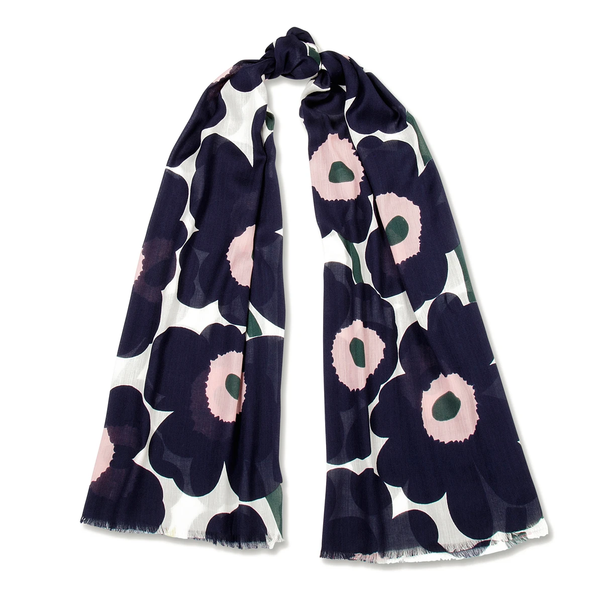Marimekko Pieni Unikko Navy / Pink / Green Koton Scarf 2 Marimekko Pieni Unikko Navy / Pink / Green Koton Scarf - Image 2
