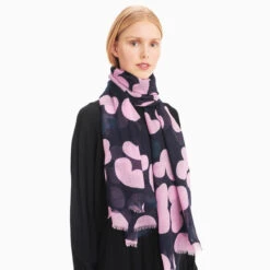Marimekko Poppari Navy / Pink / Petrol Fiore Scarf