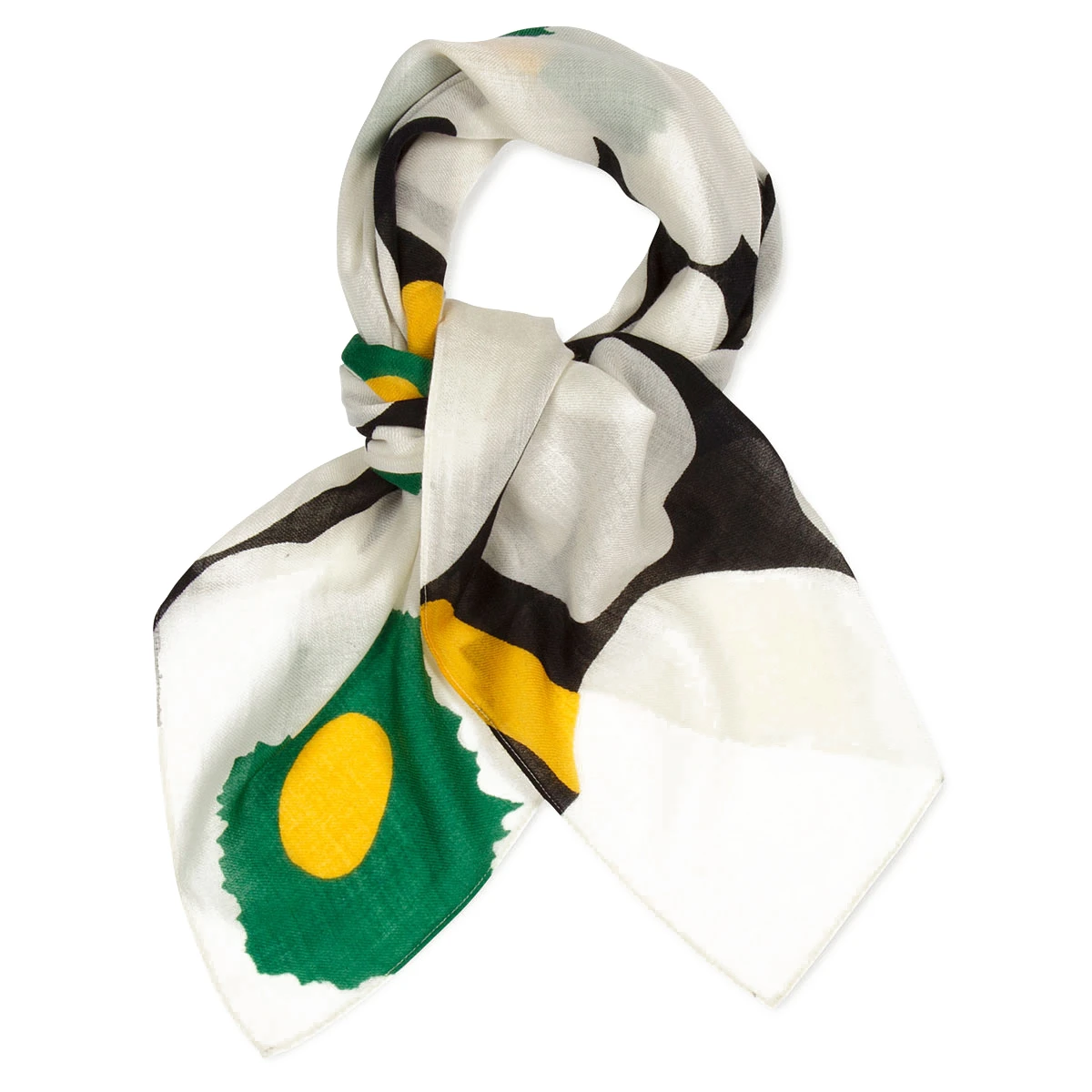 Marimekko Romi Unikko White / Black / Green Wool Scarf 1 Marimekko Romi Unikko White / Black / Green Wool Scarf