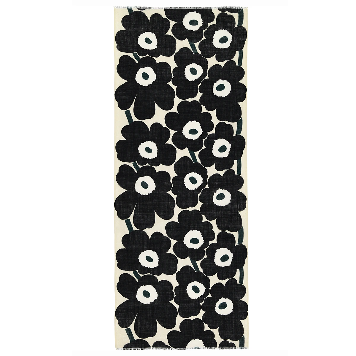 Marimekko Unikko Beige / Black / Beige / Green Fiore Wool Scarf 2 Marimekko Unikko Beige / Black / Beige / Green Fiore Wool Scarf - Image 2