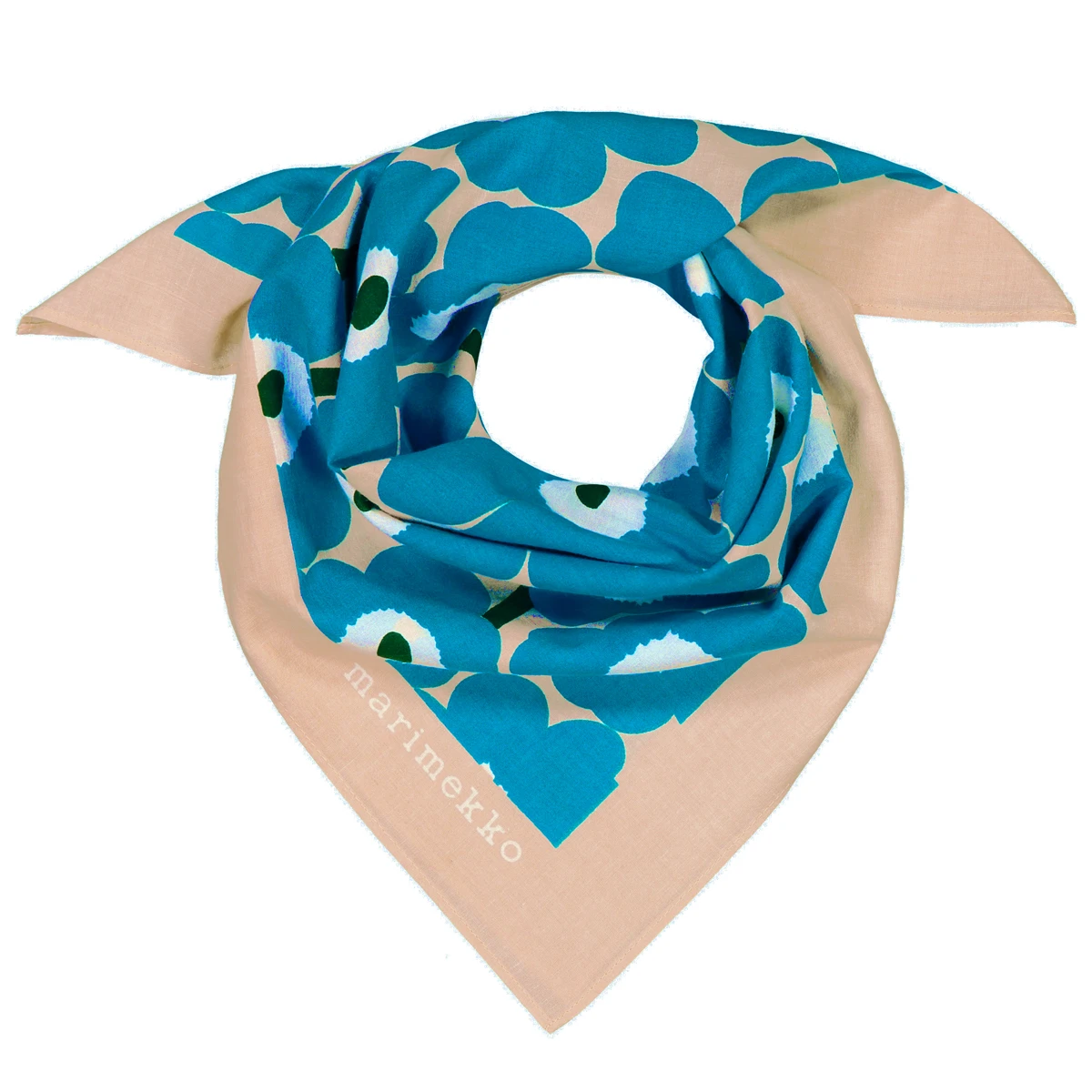 Marimekko Unikko Beige / Blue / Green Astrilli Scarf 1 Marimekko Unikko Beige / Blue / Green Astrilli Scarf