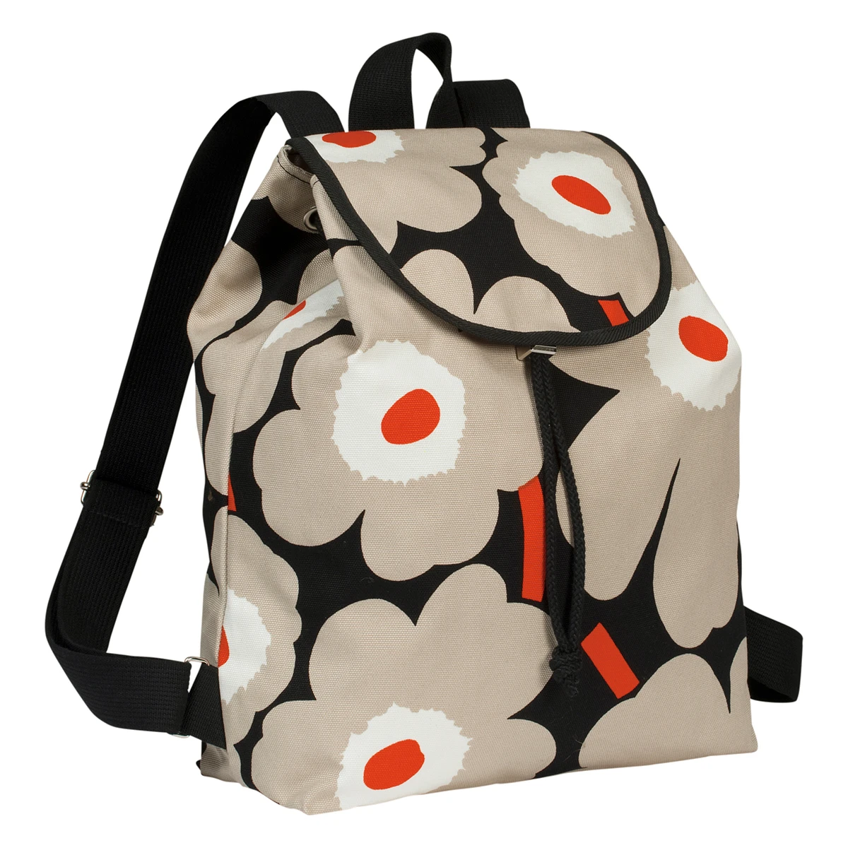 Marimekko Unikko Black / Beige / Orange Erika Backpack 2 Marimekko Unikko Black / Beige / Orange Erika Backpack - Image 2