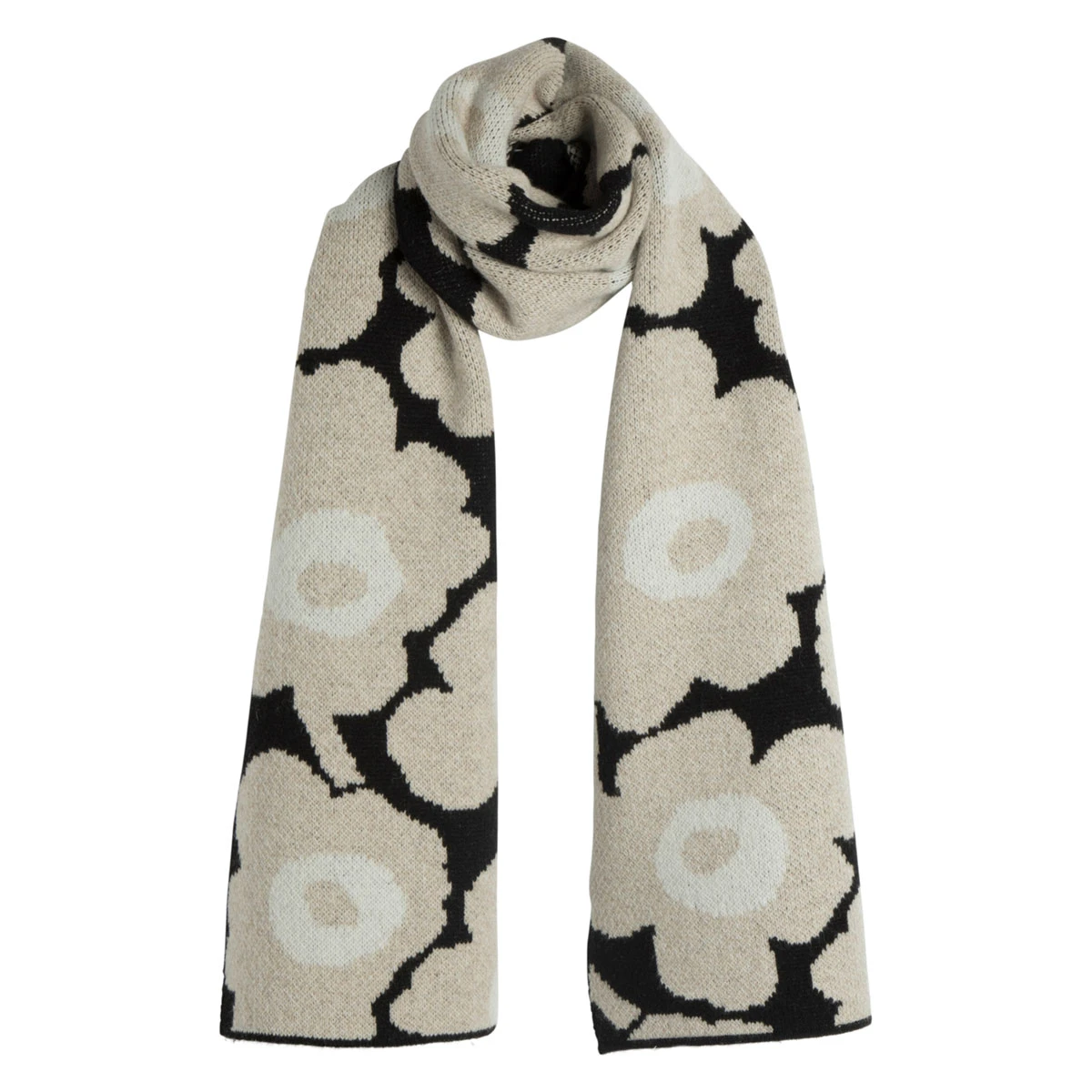 Marimekko Unikko Black / Beige Aulis Scarf 2 Marimekko Unikko Black / Beige Aulis Scarf - Image 2