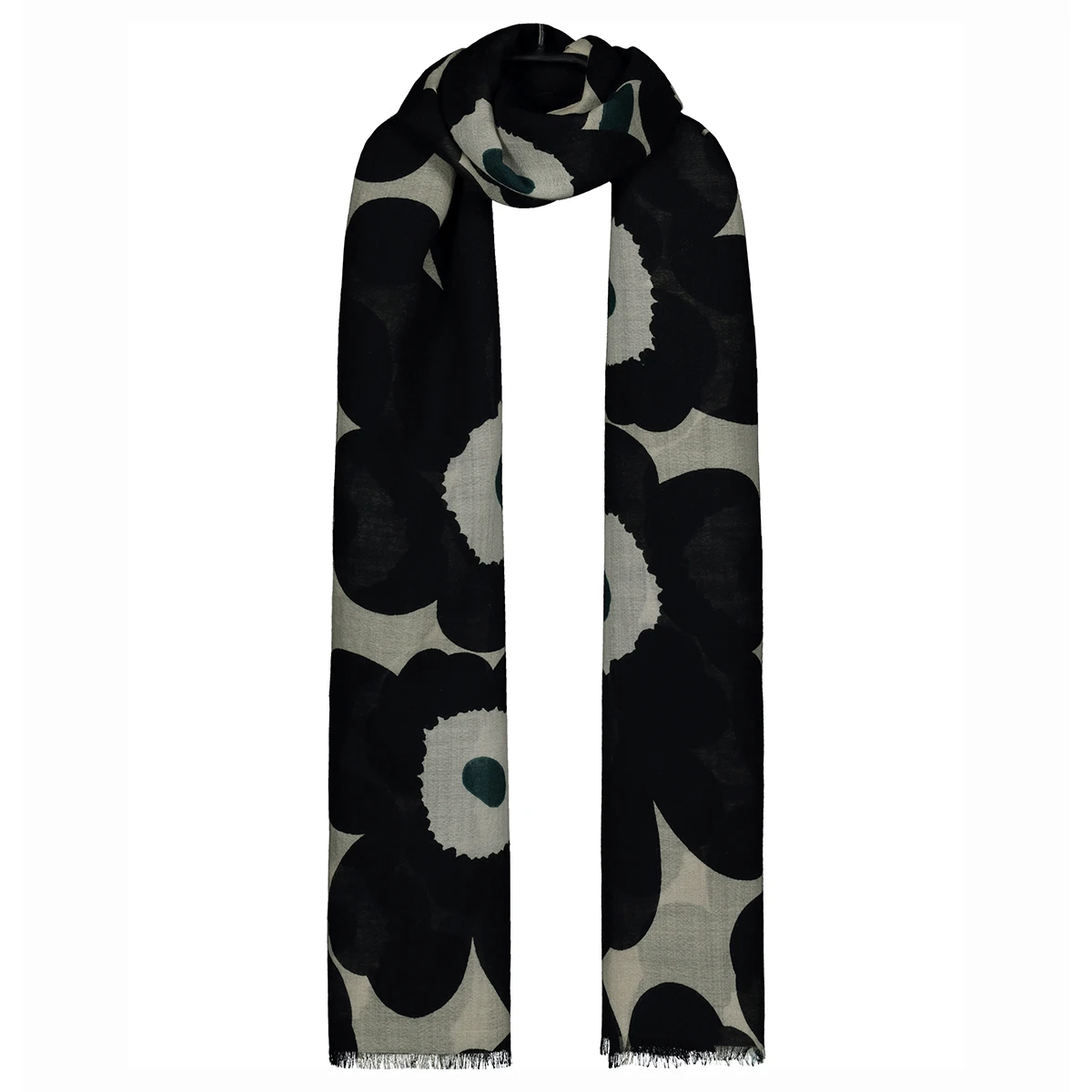 Marimekko Unikko Beige / Black / Beige / Green Fiore Wool Scarf 3 Marimekko Unikko Beige / Black / Beige / Green Fiore Wool Scarf - Image 3