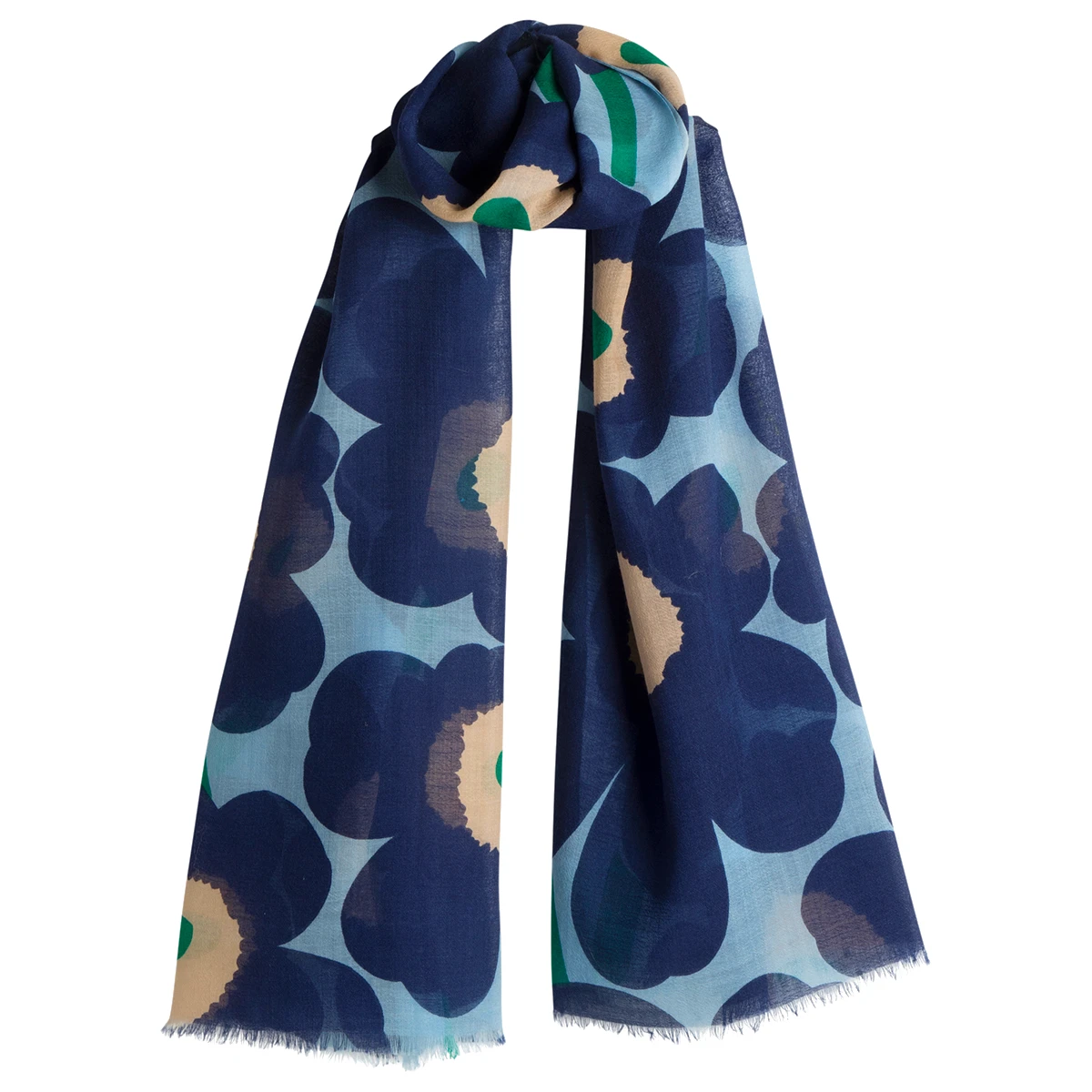 Marimekko Unikko Blue / Beige / Green Fiore Scarf 1 Marimekko Unikko Blue / Beige / Green Fiore Scarf
