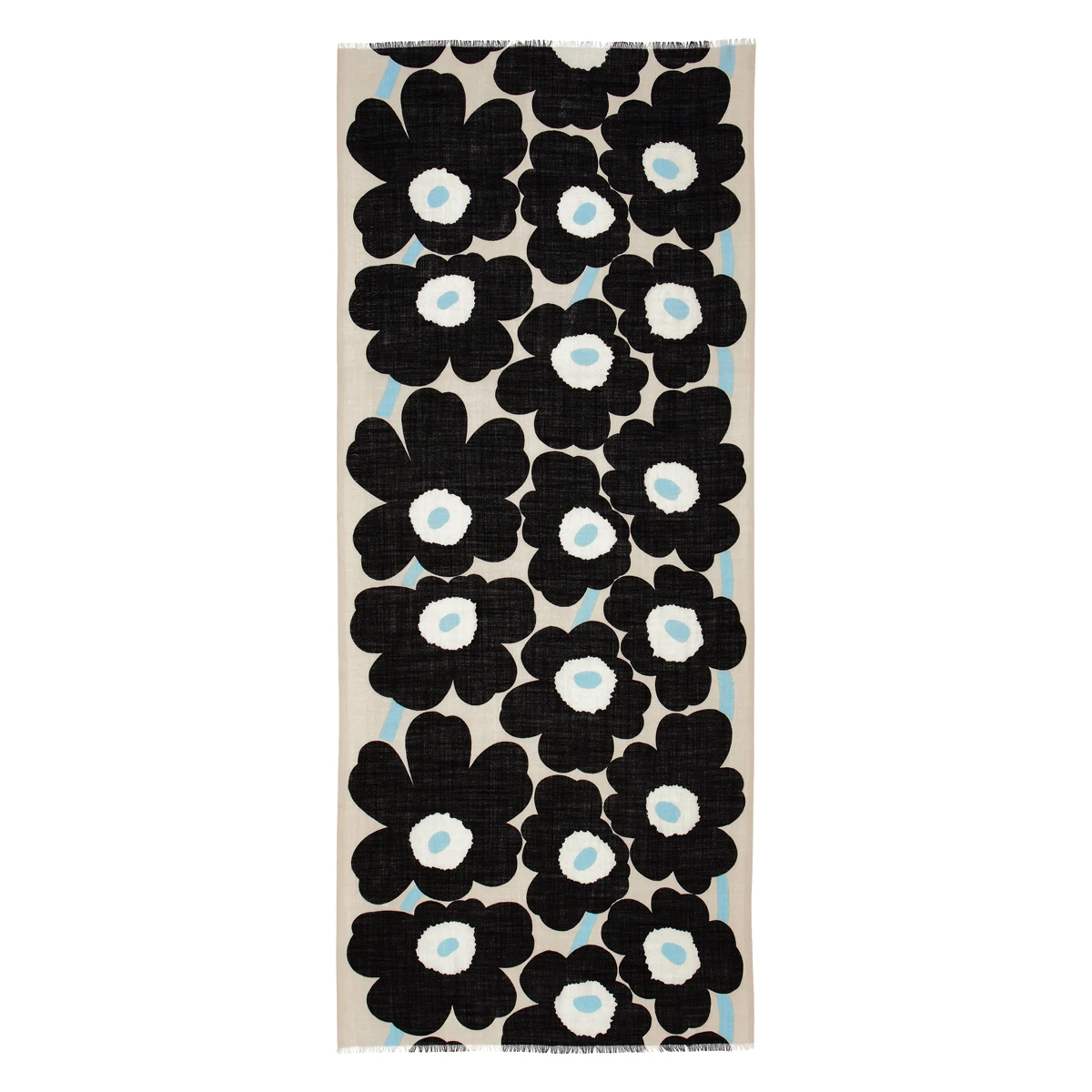 Marimekko Unikko Ecru / Black / Aqua Fiore Scarf 2 Marimekko Unikko Ecru / Black / Aqua Fiore Scarf - Image 2