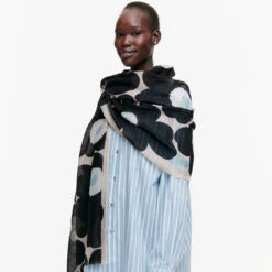 Marimekko Unikko Ecru / Black / Aqua Fiore Scarf
