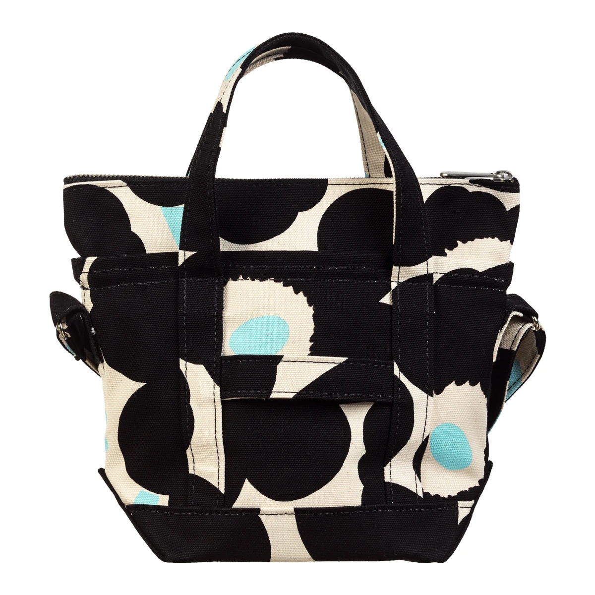 Marimekko Unikko Ecru / Black / Aqua Mini Matkuri Bag 2 Marimekko Unikko Ecru / Black / Aqua Mini Matkuri Bag - Image 2