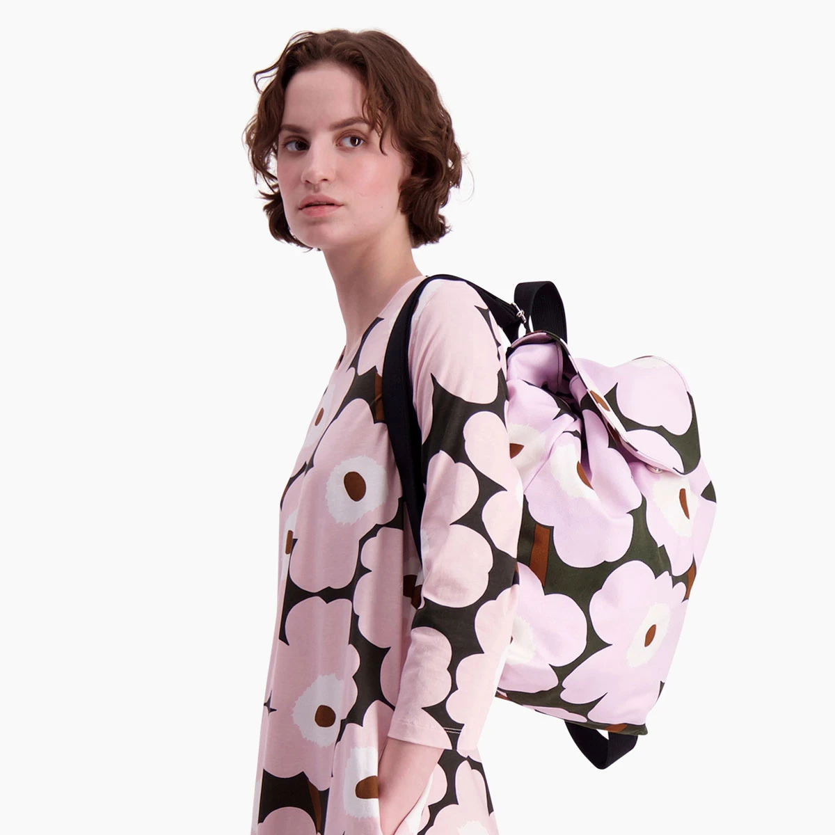 Marimekko Unikko Lilac / Brown Erika Backpack 2 Marimekko Unikko Lilac / Brown Erika Backpack - Image 2