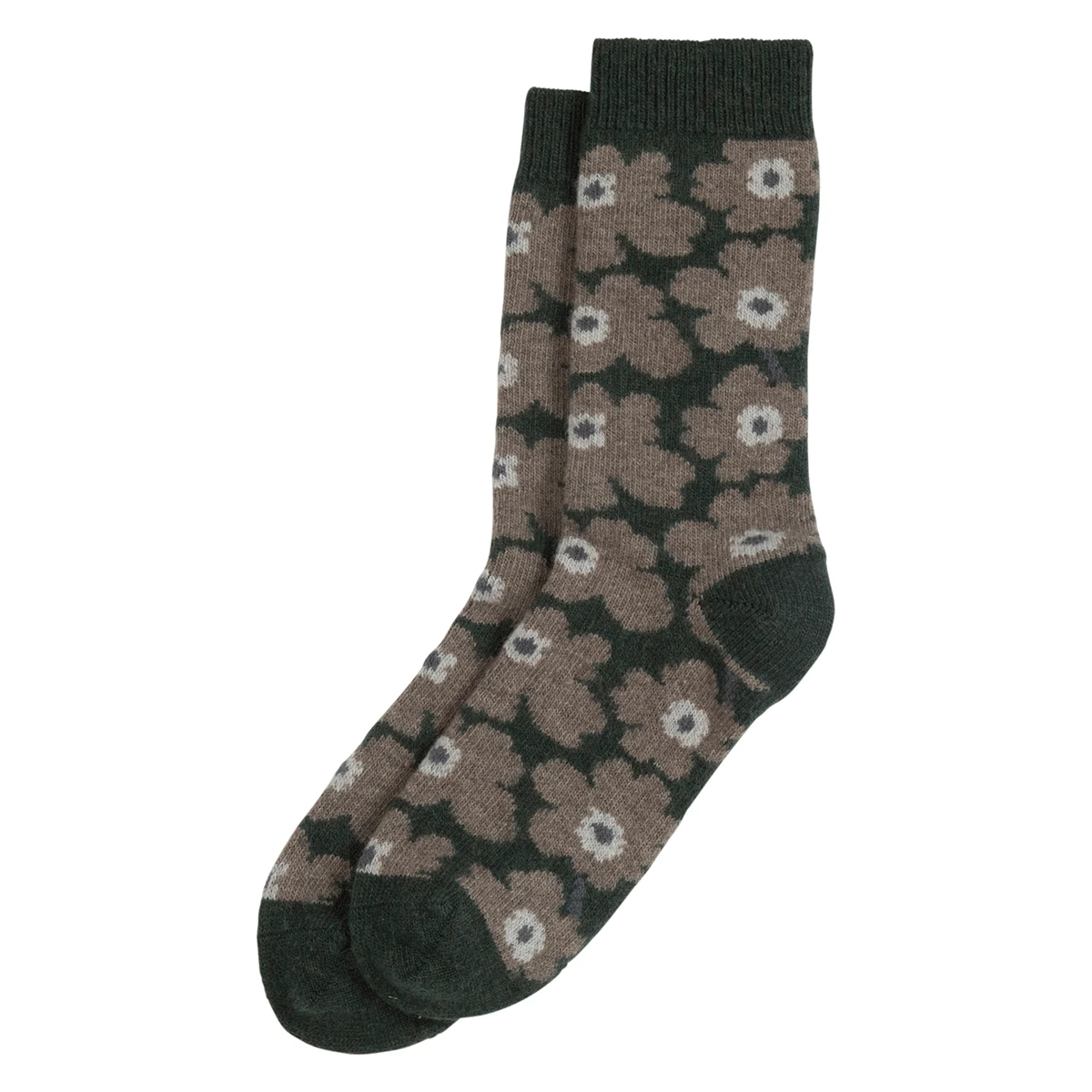 Marimekko Unikko Green / Beige Wool Umina Socks 1 Marimekko Unikko Green / Beige Wool Umina Socks