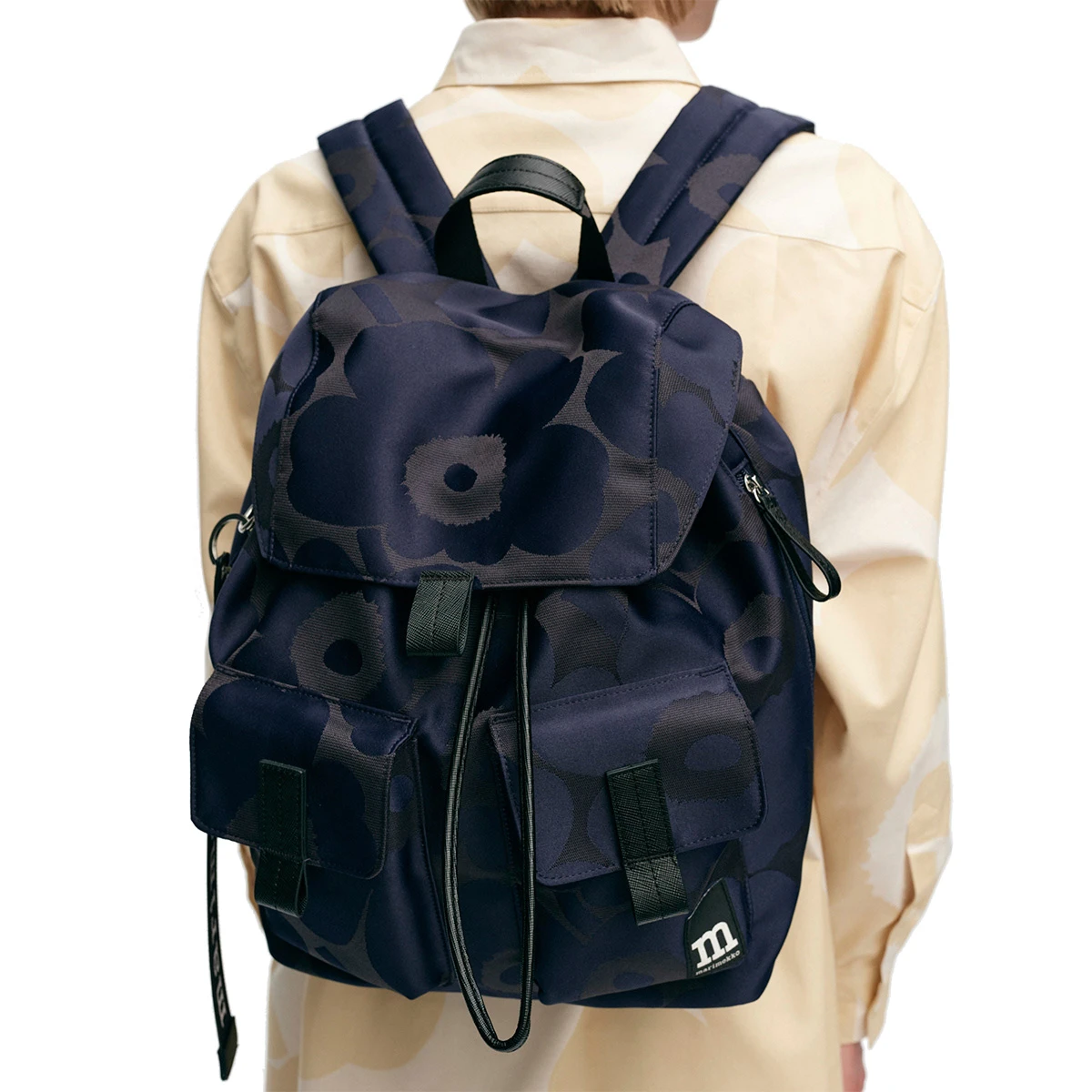 Marimekko Unikko Navy Blue / Black Everything Backpack 5 Marimekko Unikko Navy Blue / Black Everything Backpack - Image 5