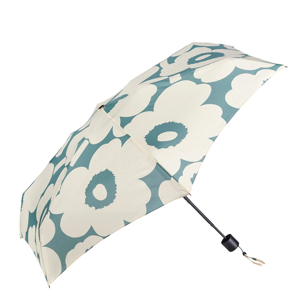 Marimekko Unikko Off White / Turquoise Mini Manual Umbrella 2 Marimekko Unikko Off White / Turquoise Mini Manual Umbrella - Image 2